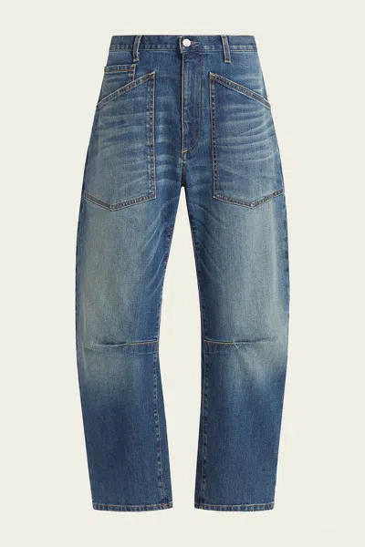 Nili Lotan Shon Barrel Jeans In Classic Wash In Blue