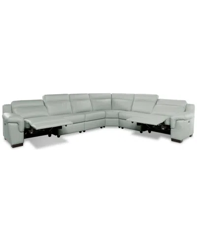 Macy's Julius Ii 6-pc. Leather L Sectional With 2 Power Recliners,  Exclusive In Gray