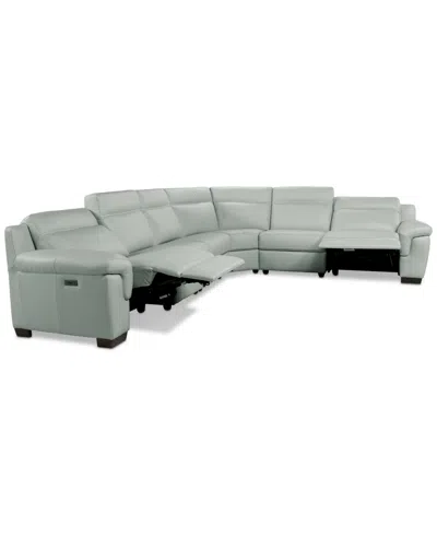 Macy's Julius Ii 6-pc. Leather L Sectional With 2 Power Recliners,  Exclusive In Gray