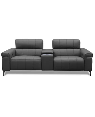 Macy's Wyndill 3-pc. Leather Sofa With 2 Power Recliners, Exclusively At  In Black