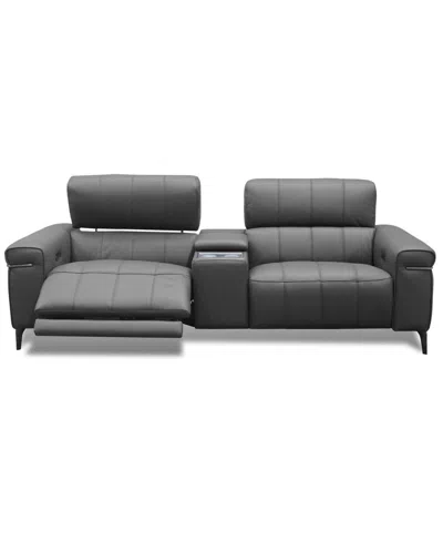 Macy's Wyndill 3-pc. Leather Sofa With 2 Power Recliners, Exclusively At  In Black