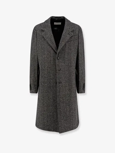 Givenchy Men Wool Blend Coat With Herringbone Motif In Gray