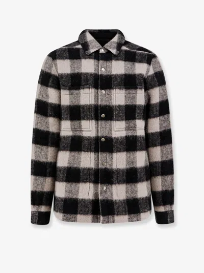 Rick Owens Checked Pattern Long Sleeve Outer Shirt In Gray