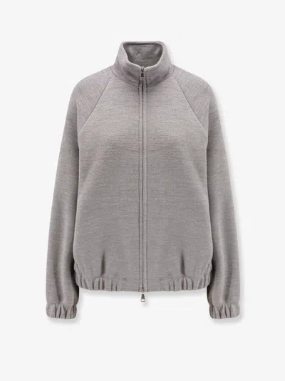 Max Mara Sweatshirt In Double Wool And Cotton Jersey In Gray