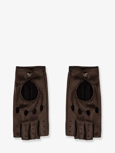 Valentino Perforated Leather Gloves In Brown