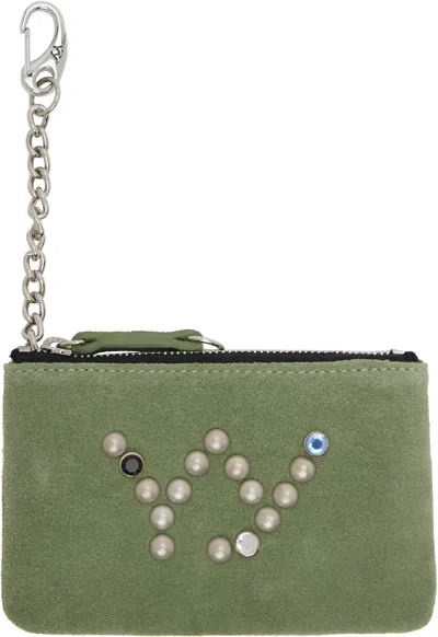 Open Yy Khaki Yy Suede Stud Chain Wallet In Green