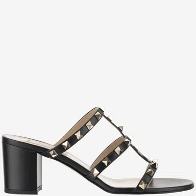 Valentino Garavani Rockstud Calfskin Leather Slide Sandal 60 Mm Woman Marine 39 In Black