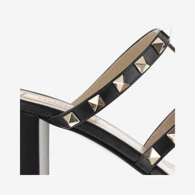 Valentino Garavani Rockstud Calfskin Leather Slide Sandal 60 Mm Woman Marine 39 In Black