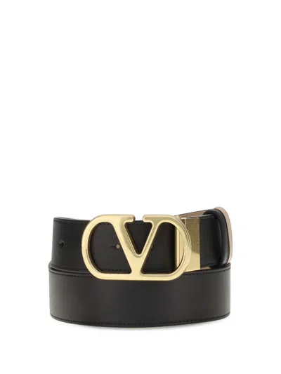 Valentino Garavani Vlogo Signature Leather Reversible Belt In Black