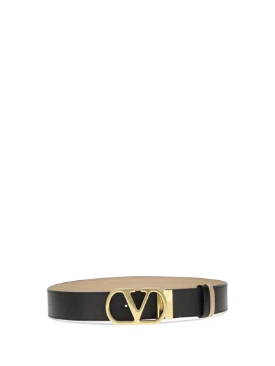 Valentino Garavani Vlogo Signature Leather Reversible Belt In Black