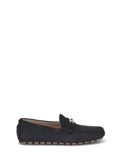 Valentino Fastaway Driver Loafers With Rubber Sole And Textured Finish In Black