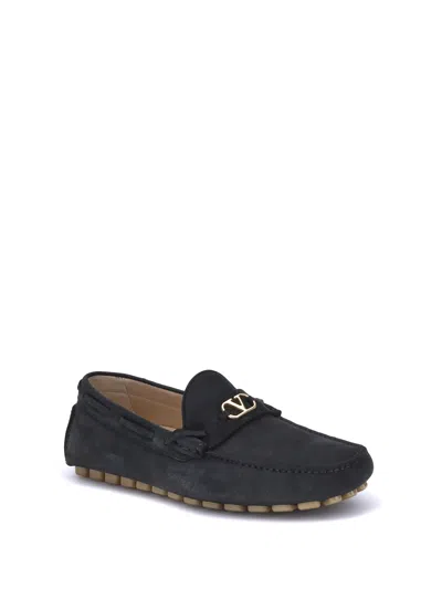Valentino Fastaway Driver Loafers With Rubber Sole And Textured Finish In Black