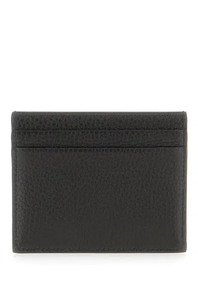 Valentino Garavani Leather Card Holder With Textured Finish And Studded Design In Black