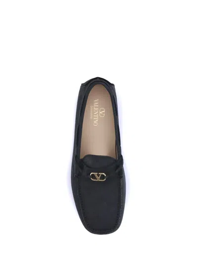 Valentino Fastaway Driver Loafers With Rubber Sole And Textured Finish In Black