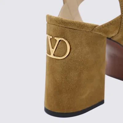 Valentino Garavani Mustard Suede Vlogo Signature Sandals In Animal Print