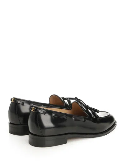 Valentino Bowshire Loafers In Black Glossy Calfskin In Black