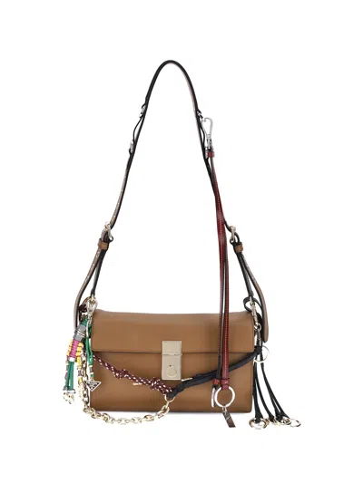 Prada Soft Sound Large Caramel Leather Bag With Charms In Brown