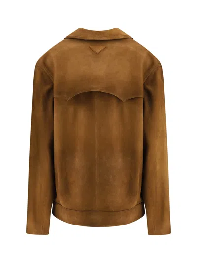 Prada Button-up Brown Coat With Structured Collar In Brown