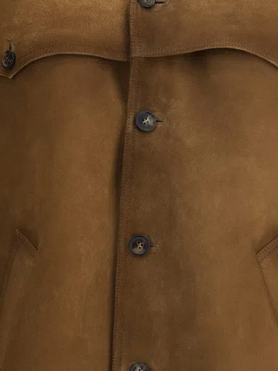 Prada Button-up Brown Coat With Structured Collar In Brown