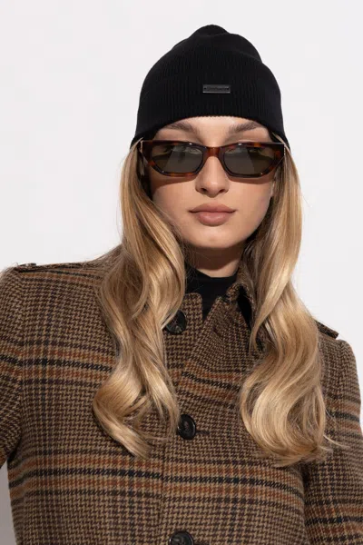 Saint Laurent Wool Beanie With Logo Patch In Black