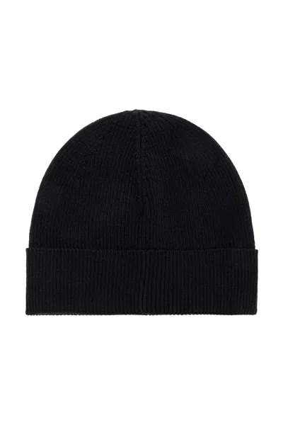 Saint Laurent Wool Beanie With Logo Patch In Black