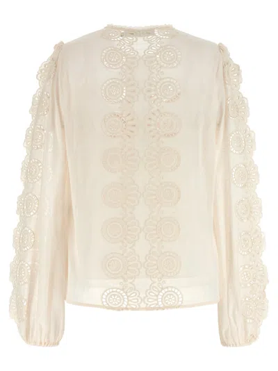 Zimmermann Lucky Embroidered Blouse In Ivory In Neutral