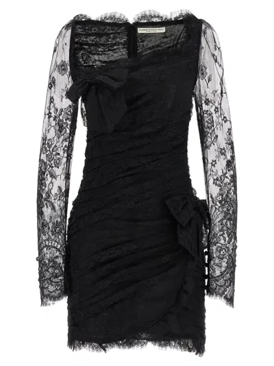 Alessandra Rich Draped Dress With Bow Accents And Lace Detailing In Black