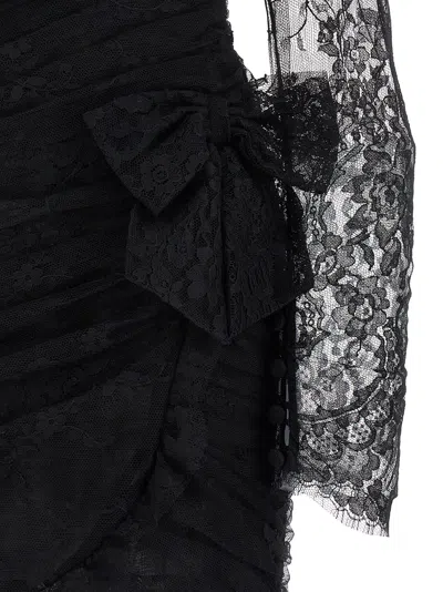 Alessandra Rich Draped Dress With Bow Accents And Lace Detailing In Black