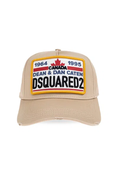 Dsquared2 Beige Structured Cap With Logo Patch In Brown
