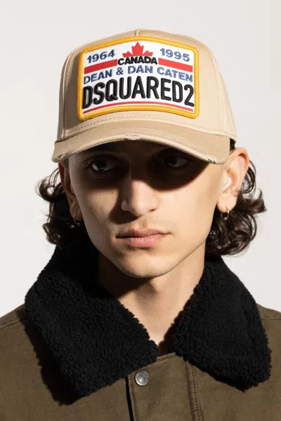 Dsquared2 Beige Structured Cap With Logo Patch In Brown