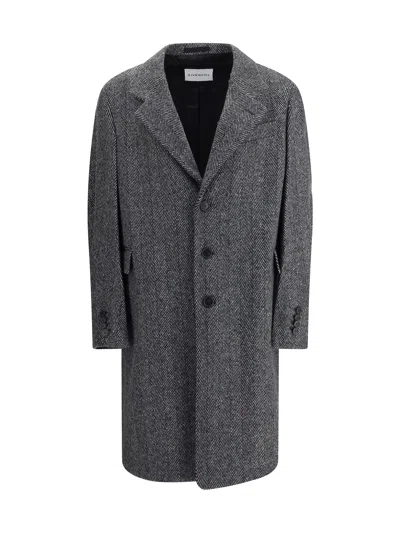 Givenchy Men Wool Blend Coat With Herringbone Motif In Multi