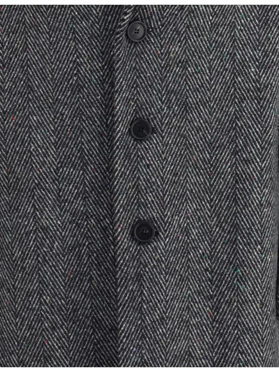 Givenchy Men Wool Blend Coat With Herringbone Motif In Multi