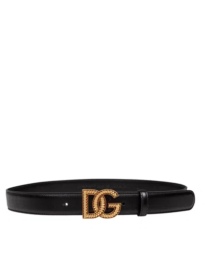 Dolce & Gabbana Dg Logo Belt In Black