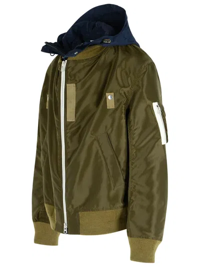 Sacai Khaki Nylon Bomber Jacket In Green