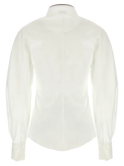 Brunello Cucinelli Stretch Cotton Poplin Shirt With Shiny Collar Detail In White