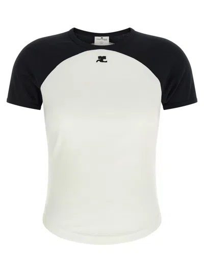 Courrèges Circle Contras T-shirt Woman Black And White In White