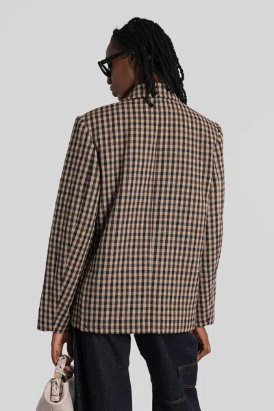 Ganni Check Wool Blend Oversized Blazer With Notched Lapels In Multi