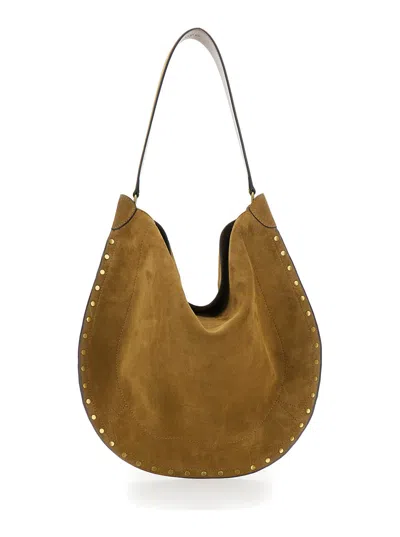 Isabel Marant Oskan Hobo Beige Shoulder Bag With Studs Trim In Suede Woman In Neutral