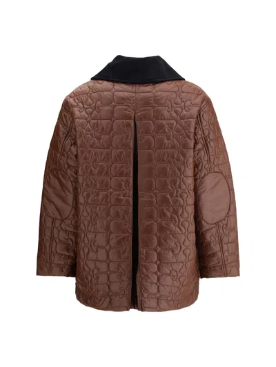 Ganni Shiny Quilt Midi Jacket In Brown
