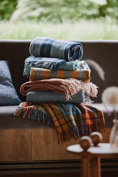 The Tartan Blanket Co. Navy Tartan Recycled Wool Throw In Multi