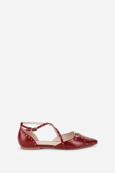 Intentionally Blank Crowd Studded Crisscross Flats In Red