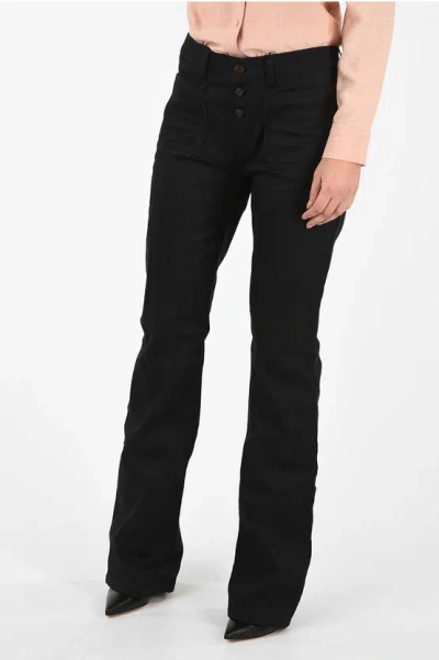 Saint Laurent High Rise Boot Cut Jeans With Logoed Buttons 21cm In Black