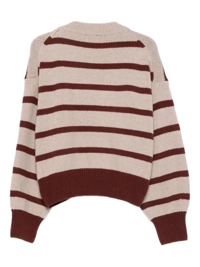Alysi Beige Round Neck Striped Sweater In Multi