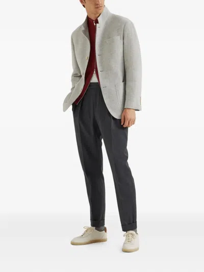 Brunello Cucinelli Turtleneck Zipper Cashmere Cardigan In Red