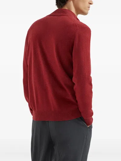 Brunello Cucinelli Turtleneck Zipper Cashmere Cardigan In Red