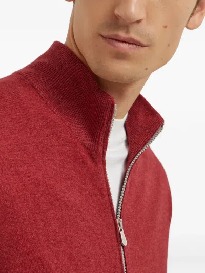 Brunello Cucinelli Turtleneck Zipper Cashmere Cardigan In Red