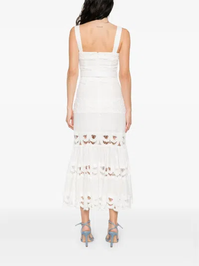 Self-portrait Lace-insert Belted Midi Dress In White