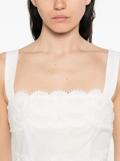 Self-portrait Lace-insert Belted Midi Dress In White