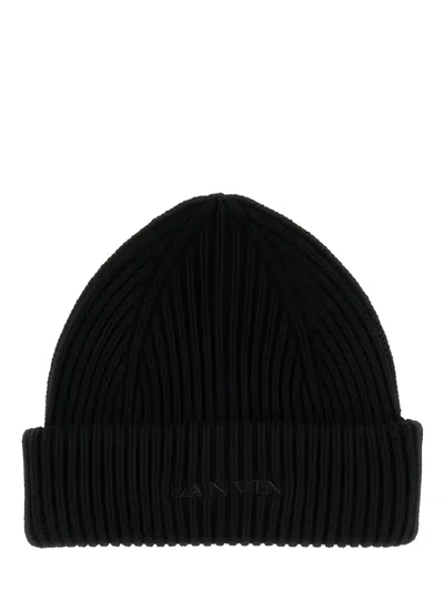Lanvin Ribbed Wool Beanie Hat In Blue