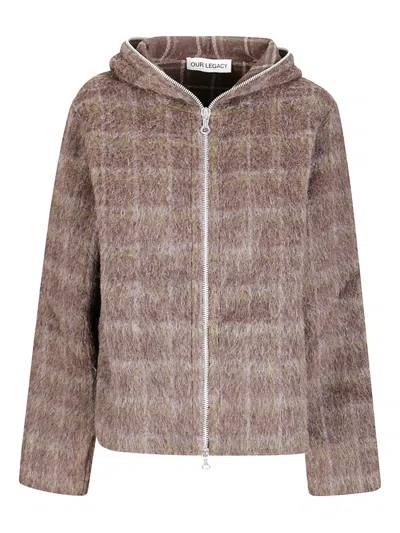 Our Legacy Check-pattern Hooded Zip-up Jacket In Brown